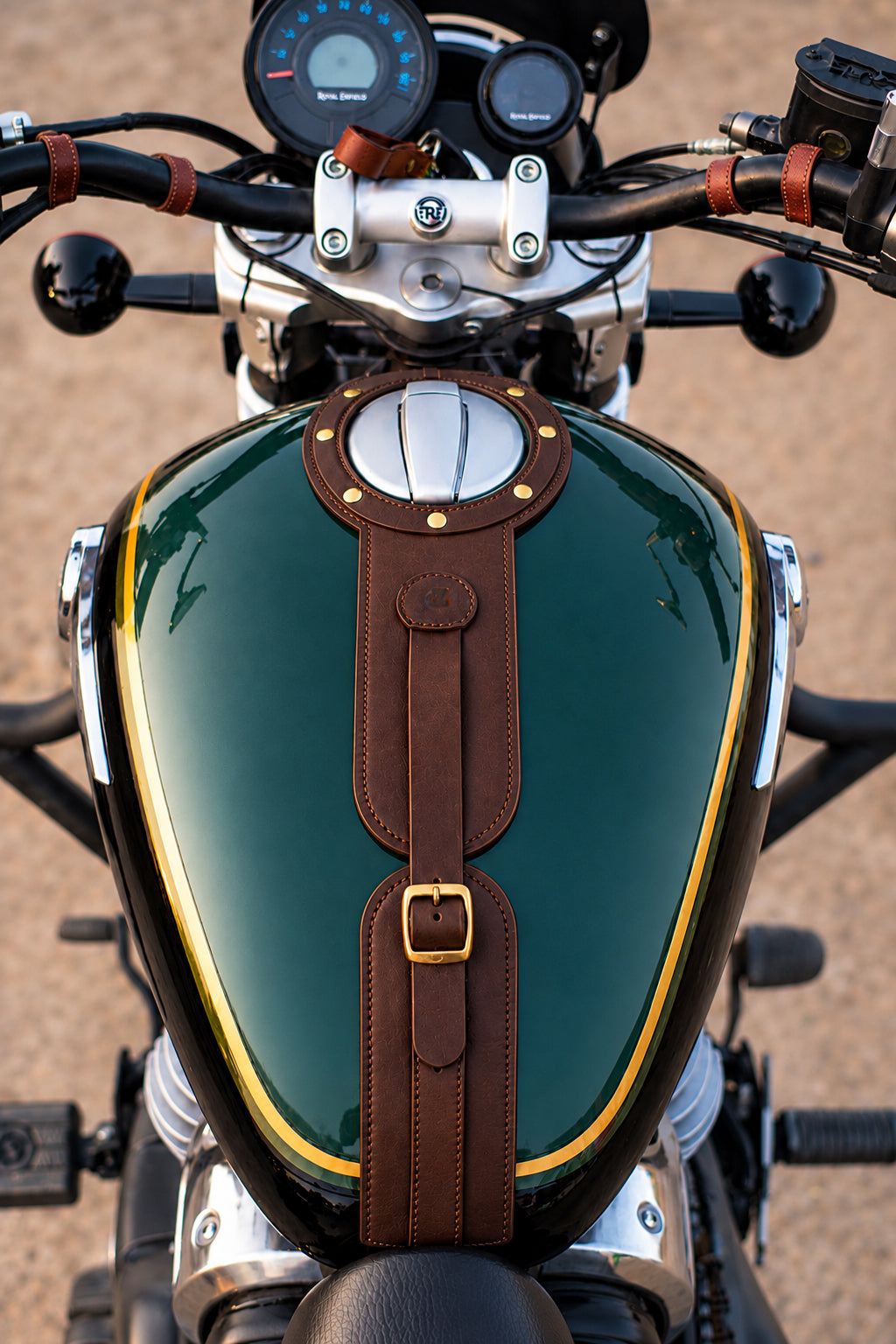 Genuine Leather Motorcycle Tank Strap Compatible with Royal Enfield Super Meteor 650