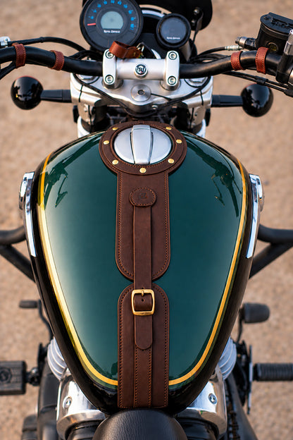 Genuine Leather Motorcycle Tank Strap Compatible with Royal Enfield Super Meteor 650