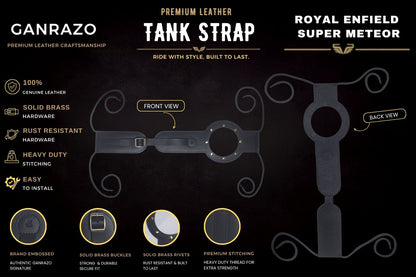 Genuine Leather Motorcycle Tank Strap Compatible with Royal Enfield Super Meteor 650