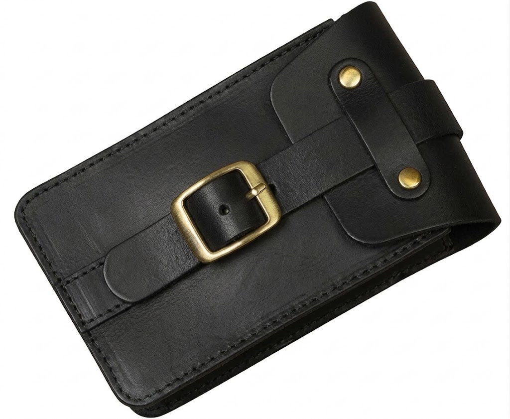 Genuine Leather Motorcycle Tank Strap Pouch For Universal Motorcycle (Only Pouch, Black & Brown)