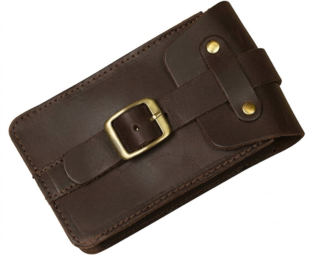 Genuine Leather Motorcycle Tank Strap Pouch For Universal Motorcycle (Only Pouch, Black & Brown)