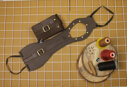Genuine Leather Motorcycle Tank Strap with Pouch Compatible with Royal Enfield New Bullet/New Classic/ Goan Classic 350
