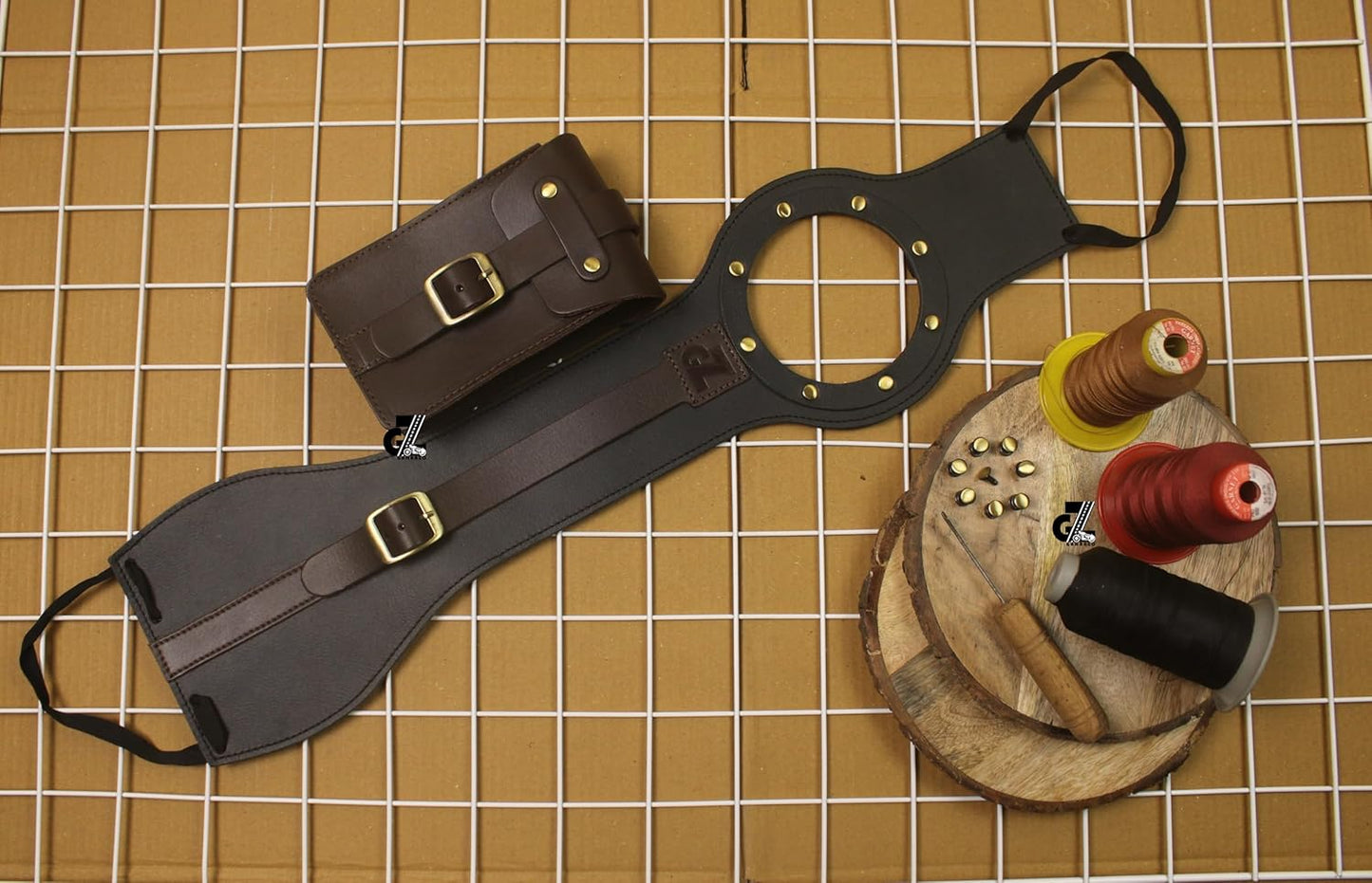 Genuine Leather Motorcycle Tank Strap with Pouch Compatible with Royal Enfield Interceptor & Bear 650
