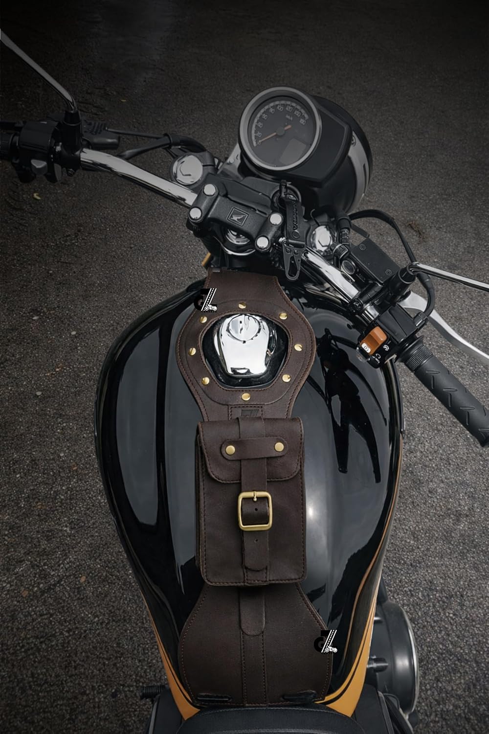 Genuine Leather Motorcycle Tank Strap with Pouch Compatible with Honda Hness CB350