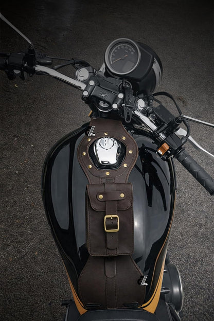 Genuine Leather Motorcycle Tank Strap with Pouch Compatible with Honda Hness CB350