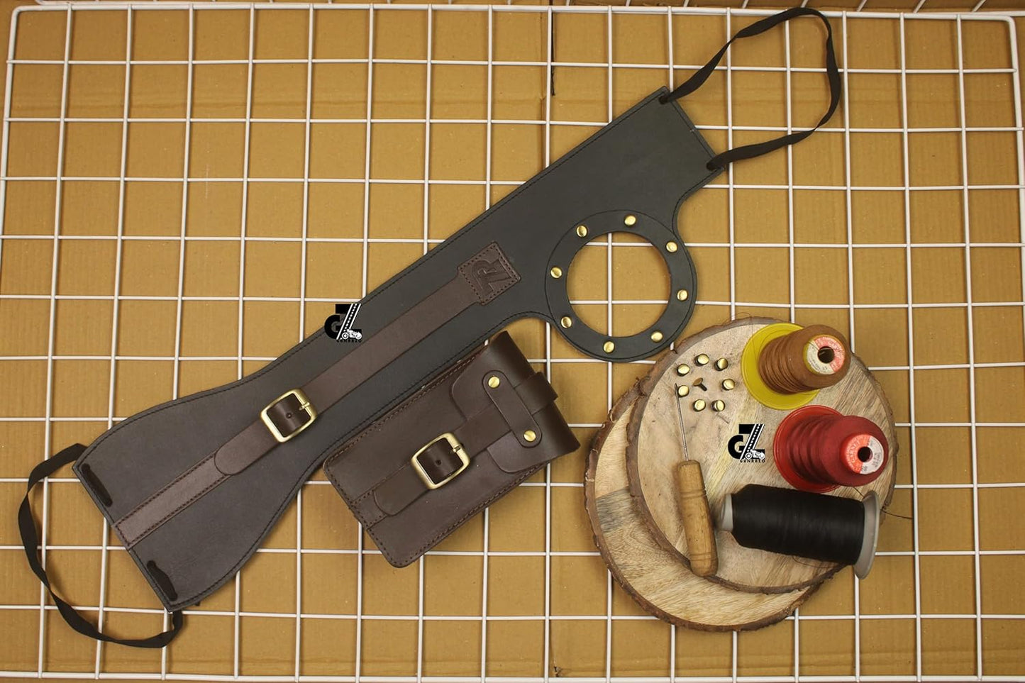 Genuine Leather Motorcycle Tank Strap with Pouch Compatible with Jawa FJ