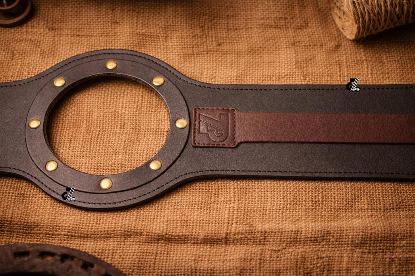 Genuine Leather Motorcycle Tank Strap with Pouch Compatible with Royal Enfield Meteor 350