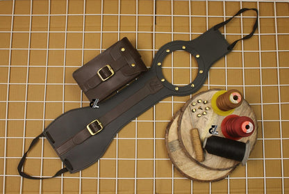 Genuine Leather Motorcycle Tank Strap with Pouch Compatible with Royal Enfield Meteor 350