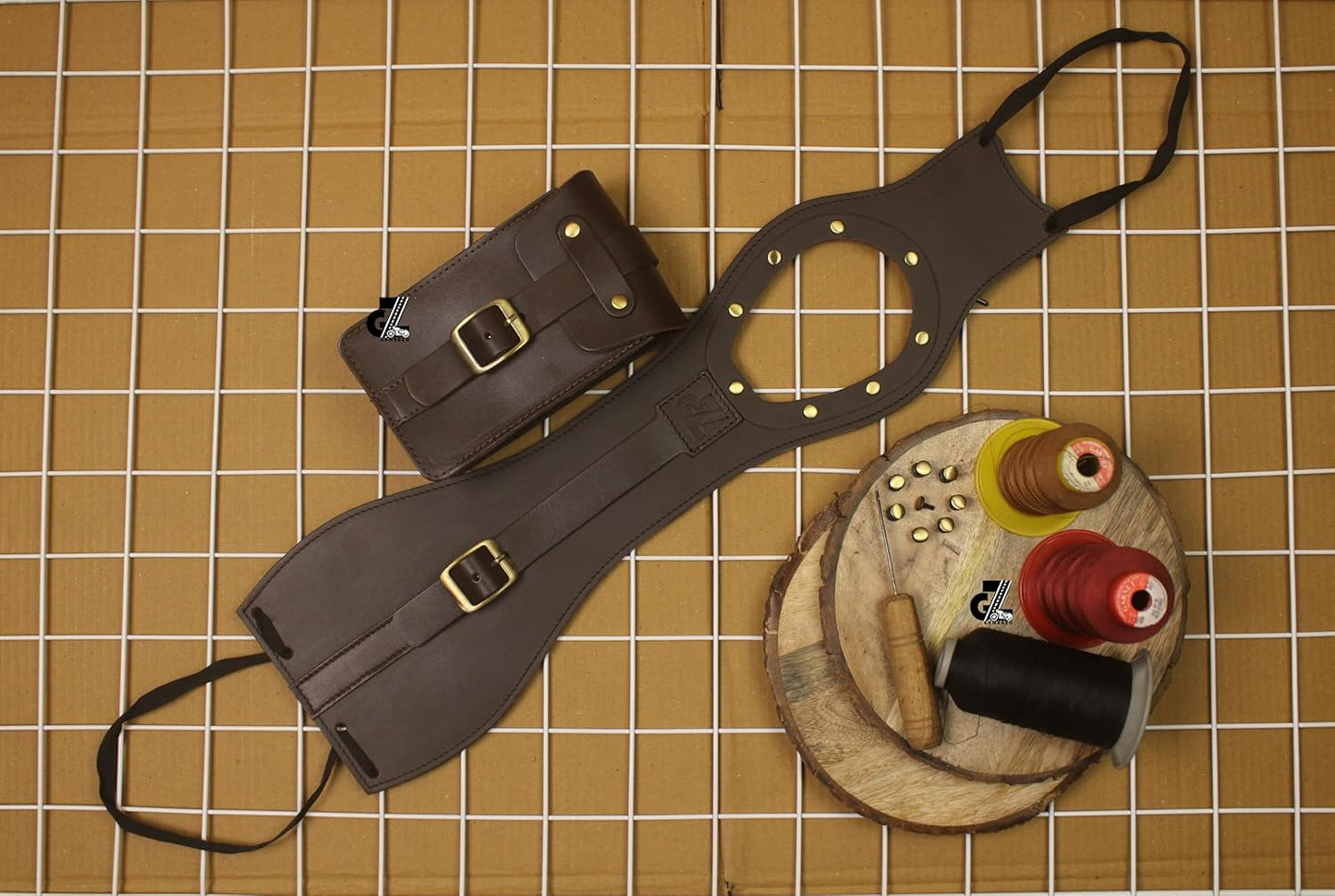 Genuine Leather Motorcycle Tank Strap with Pouch Compatible with Royal Enfield Hunter 350