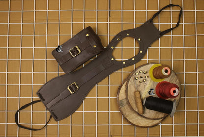 Genuine Leather Motorcycle Tank Strap with Pouch Compatible with Royal Enfield Hunter 350