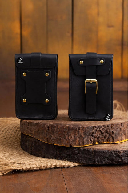 Genuine Leather Motorcycle Tank Strap with Pouch Compatible with Royal Enfield Hunter 350