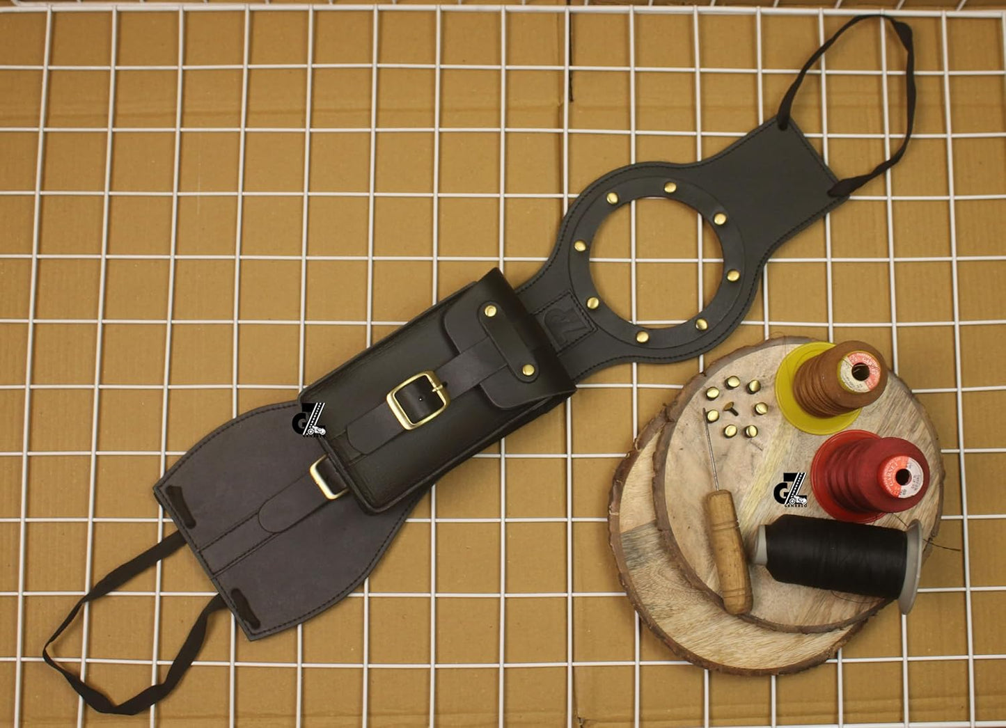 Genuine Leather Motorcycle Tank Strap with Pouch Compatible with Royal Enfield Meteor 350