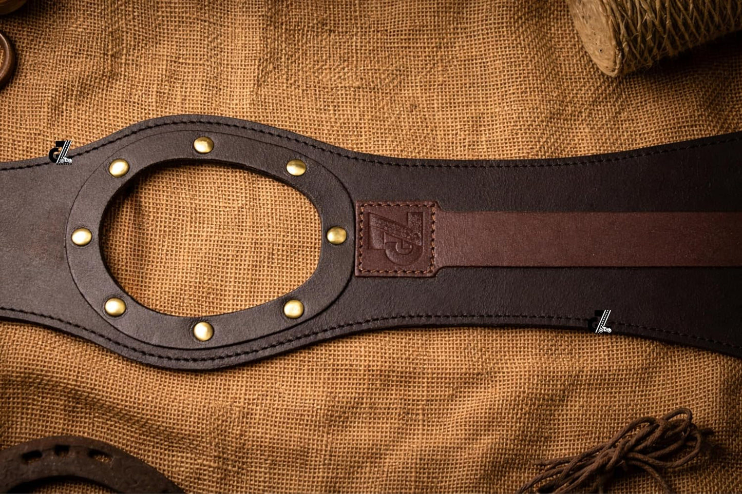 Genuine Leather Motorcycle Tank Strap with Pouch Compatible with Royal Enfield Old Classic 350/500