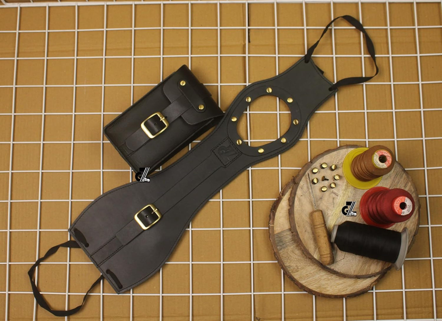 Genuine Leather Motorcycle Tank Strap with Pouch Compatible with Royal Enfield Old Classic 350/500