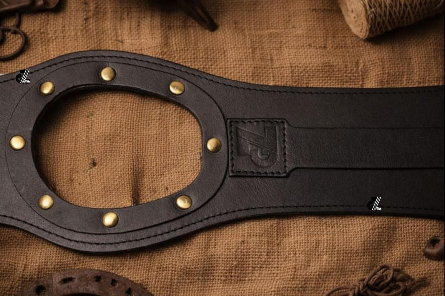 Genuine Leather Motorcycle Tank Strap with Pouch Compatible with Royal Enfield Old Classic 350/500