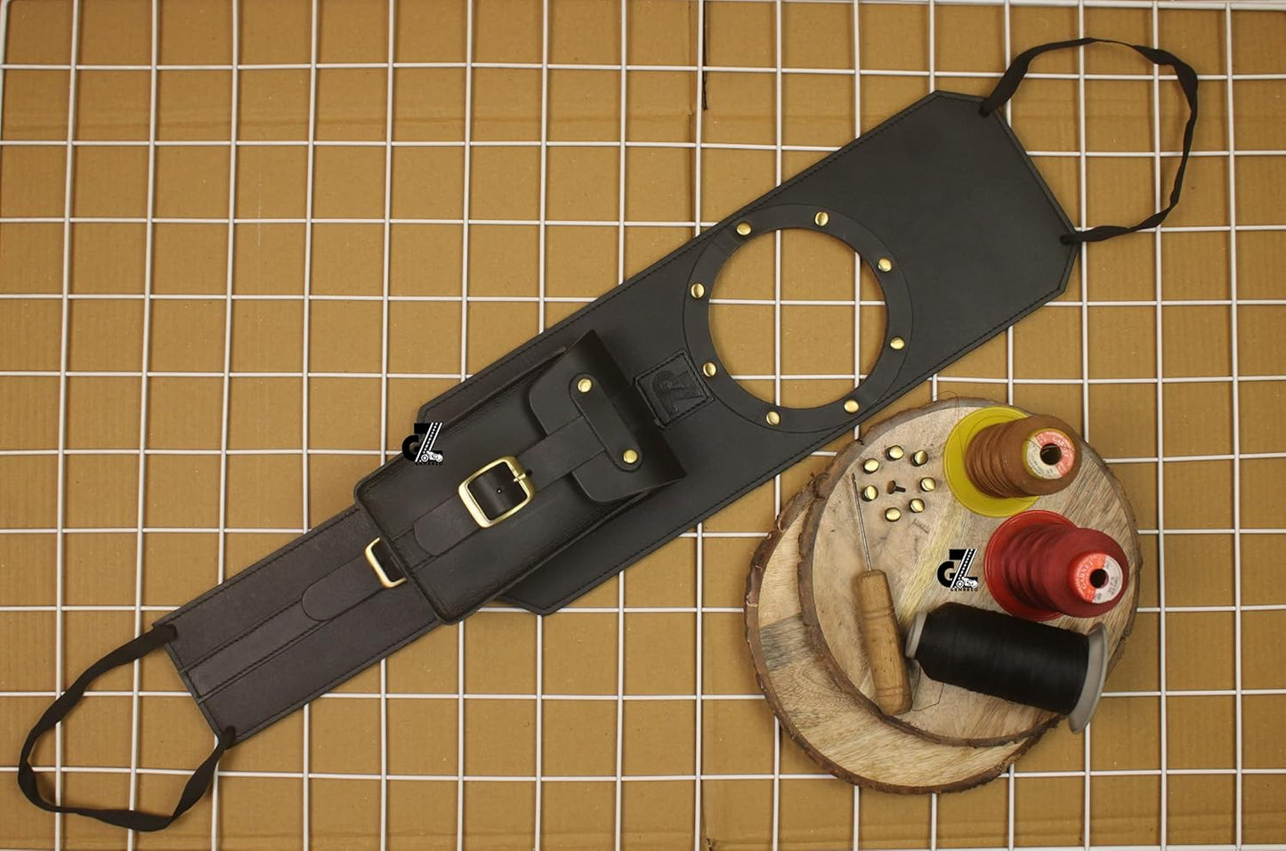 Genuine Leather Motorcycle Tank Strap with Pouch Compatible with Royal Enfield Shotgun 650