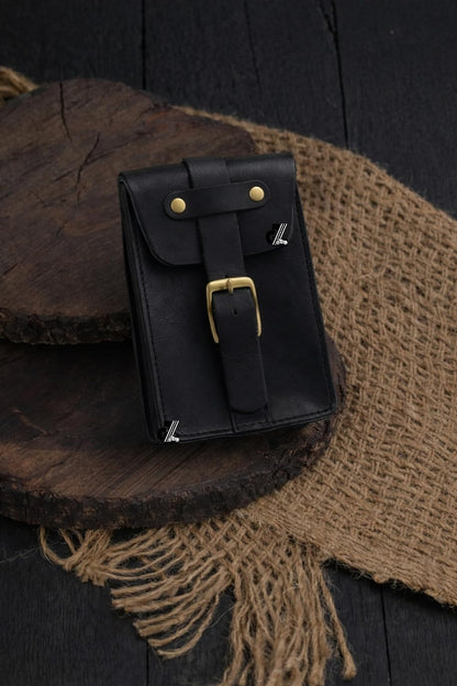 Genuine Leather Motorcycle Tank Strap with Pouch Compatible with Royal Enfield Shotgun 650