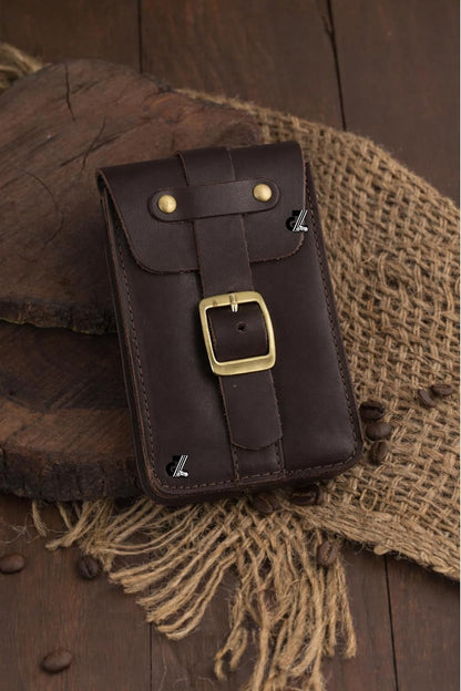 Genuine Leather Motorcycle Tank Strap with Pouch Compatible with Royal Enfield Shotgun 650
