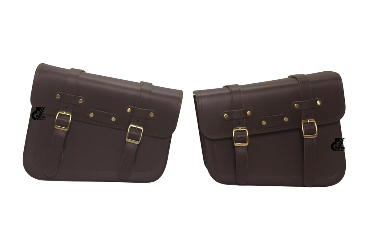 Genuine Leather Saddle Pannier Bag Right & Left Side Compatible with Interceptor & Continental Gt 650 (Brown)