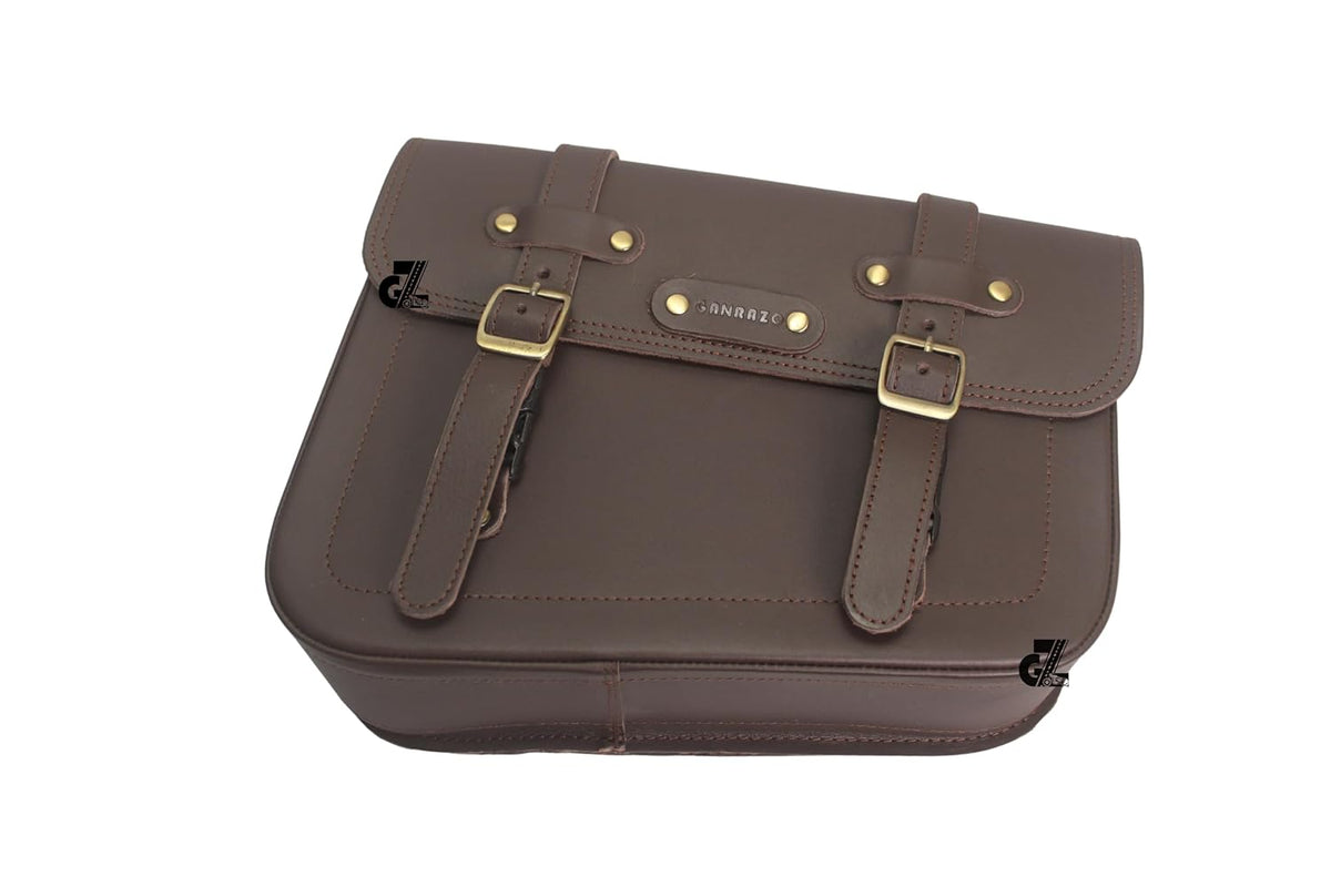 Genuine Leather Saddle Pannier Bag Right & Left Side Compatible with Interceptor & Continental Gt 650 (Brown)