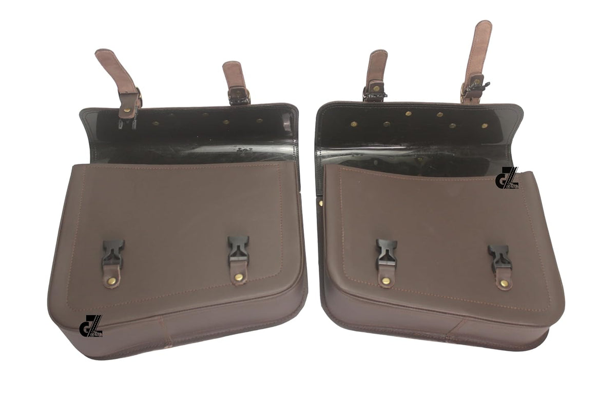 Genuine Leather Saddle Pannier Bag Right & Left Side Compatible with Interceptor & Continental Gt 650 (Brown)