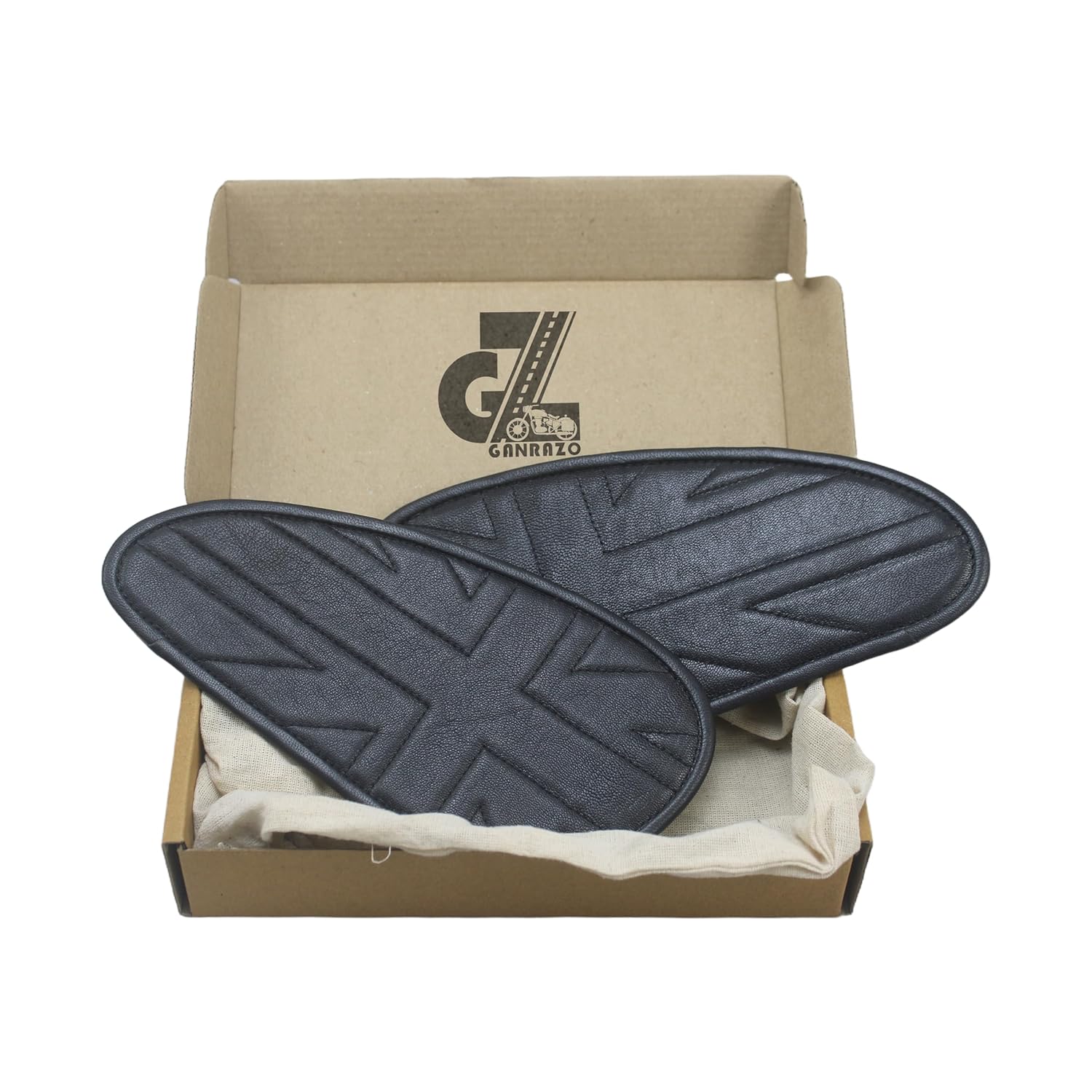 Genuine Leather Union Jack Black Tank Pad with Black Thread Compatible with Royal Enfield Bear 650