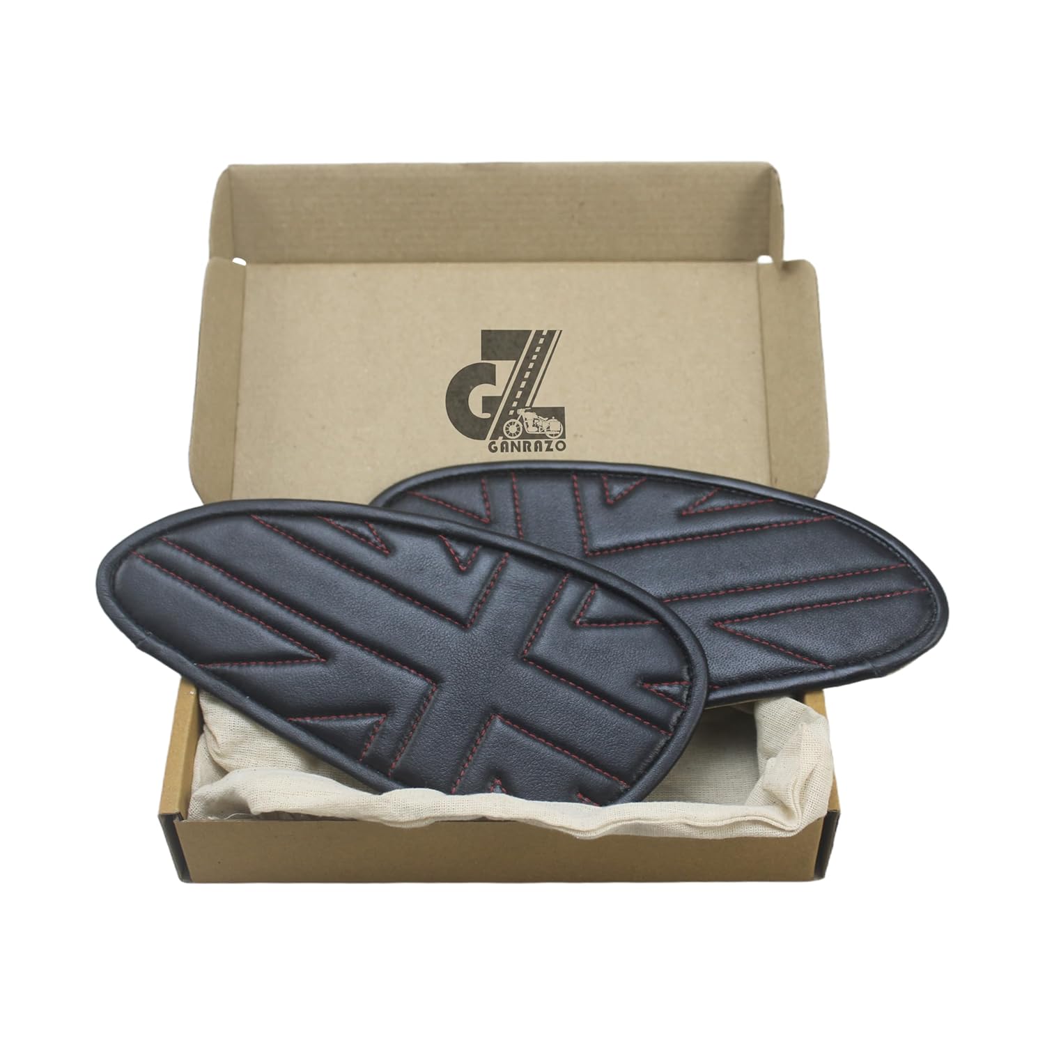 Genuine Leather Union Jack Black Tank Pad with Red Thread Compatible with Royal Enfield Bear 650