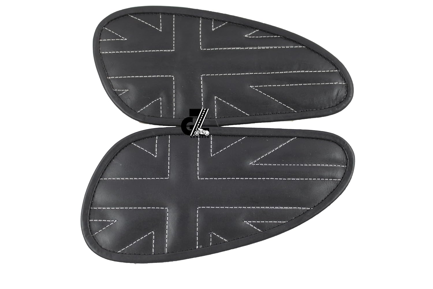 Genuine Leather Union Jack Black Tank Pad with White Thread Compatible with Royal Enfield Bear 650