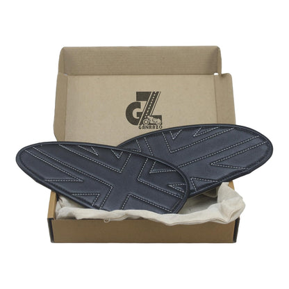 Genuine Leather Union Jack Black Tank Pad with White Thread Compatible with Royal Enfield Bear 650