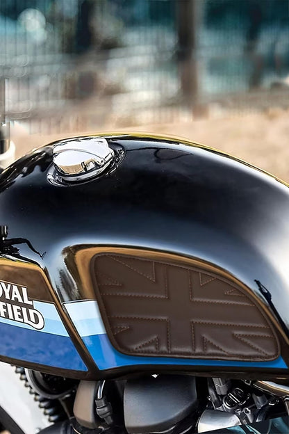 Genuine Leather Union Jack Brown Tank Pads For Royal Enfield Continental GT 650