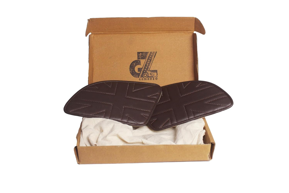 Genuine Leather Union Jack Brown Tank Pads For Royal Enfield Continental GT 650