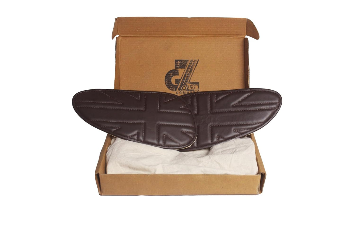 Genuine Leather Union Jack Brown Tank Pads For Royal Enfield Interceptor 650