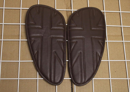 Genuine Leather Union Jack Brown Tank Pads For Royal Enfield Interceptor 650