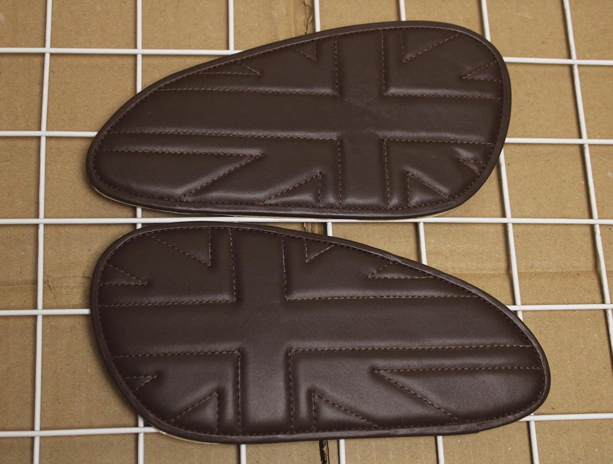 Genuine Leather Union Jack Brown Tank Pads For Royal Enfield Interceptor 650