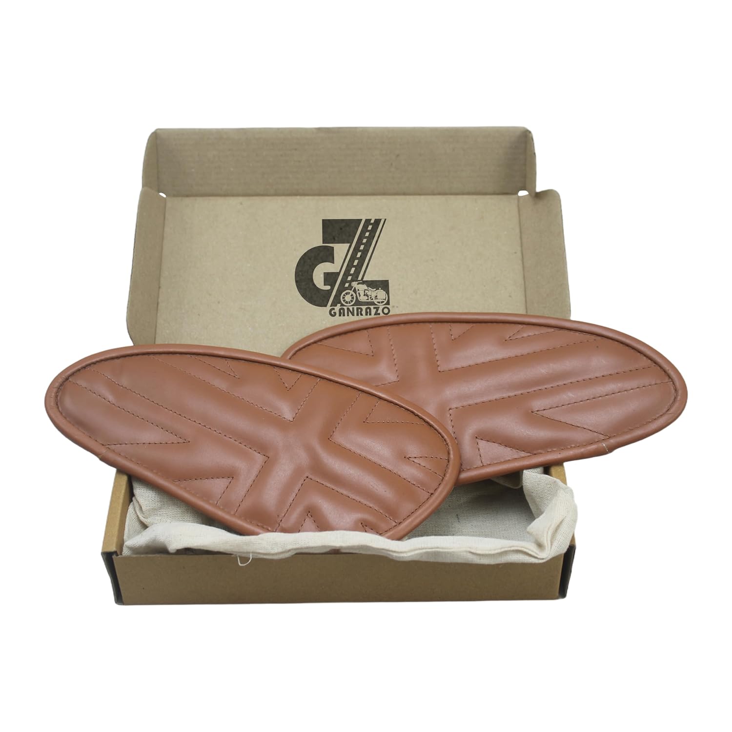 Genuine Leather Union Jack Tan Tank Pad with Tan Thread Compatible with Triumph Speed & Scrambler 400