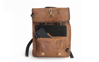 Genuine Leather Vintage Backpack Large Capacity Travel Bag /Professional Use (Brown)