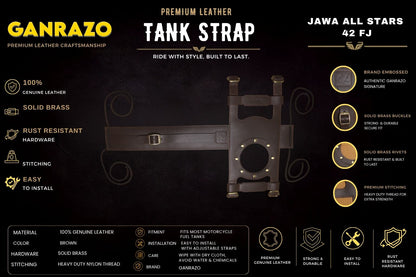 Genuine Leather Motorcycle Fuel Tank Straps Adjustable Compatible with Java All Stars 42 FJ All Models