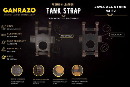Genuine Leather Motorcycle Fuel Tank Straps Adjustable Compatible with Java All Stars 42 FJ All Models