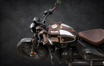 Genuine Leather Motorcycle Fuel Tank Straps Adjustable Compatible with Java Bobber 42 All Models