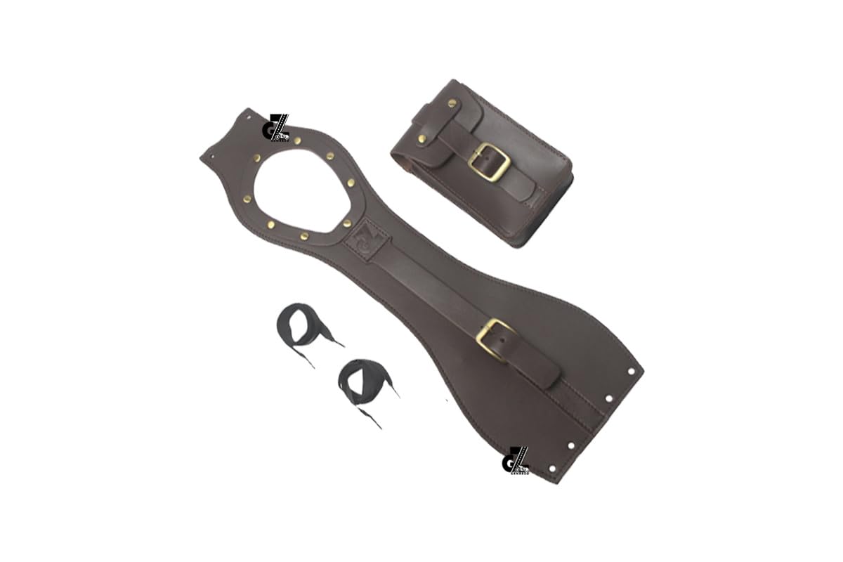 Genuine Leather Motorcycle Tank Strap with Pouch Compatible with Royal Enfield Meteor 350