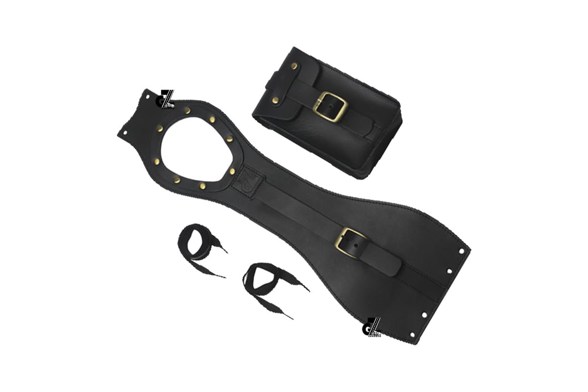 Genuine Leather Motorcycle Tank Strap with Pouch Compatible with Royal Enfield New Bullet/New Classic/ Goan Classic 350