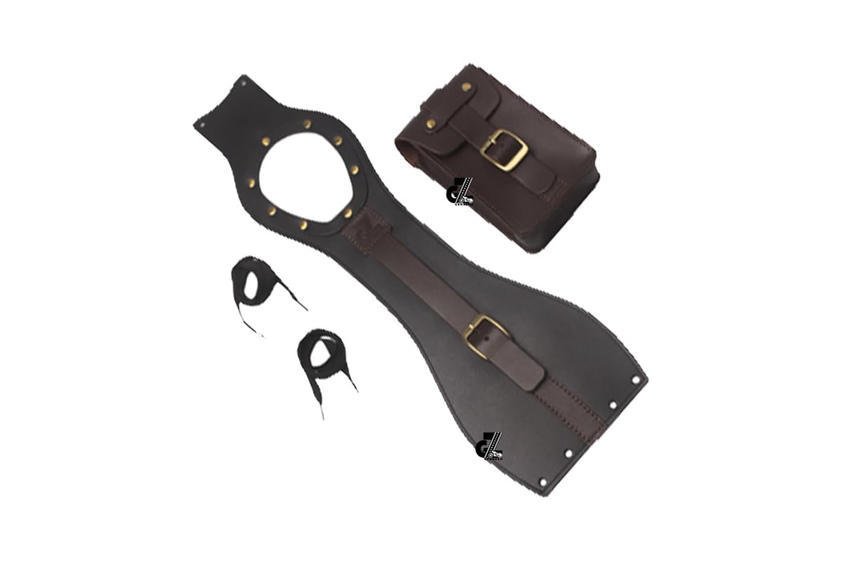 Genuine Leather Motorcycle Tank Strap with Pouch Compatible with Royal Enfield Hunter 350