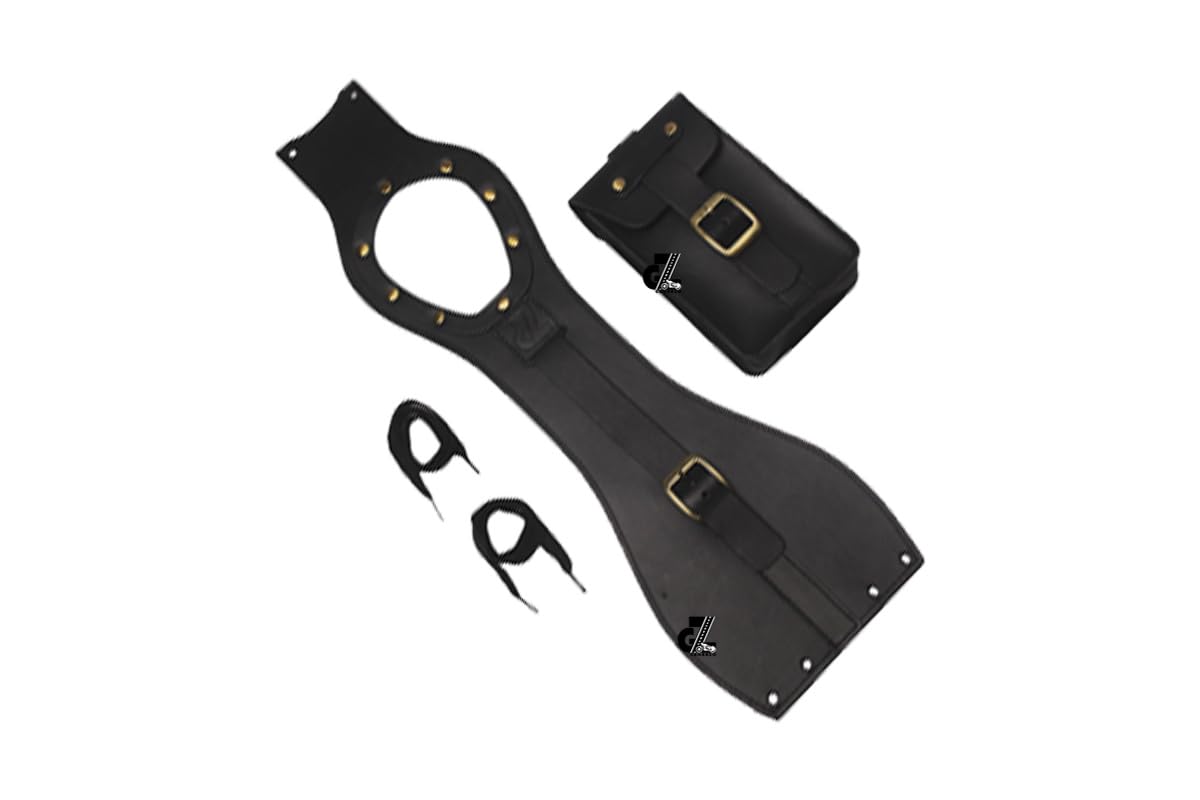 Genuine Leather Motorcycle Tank Strap with Pouch Compatible with Royal Enfield Hunter 350