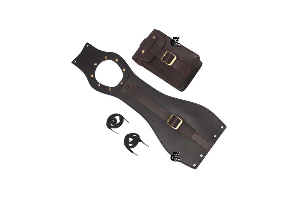 Genuine Leather Motorcycle Tank Strap with Pouch Compatible with Royal Enfield Old Classic 350/500