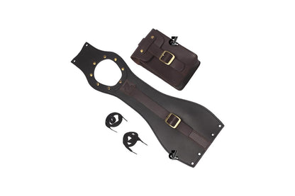 Genuine Leather Motorcycle Tank Strap with Pouch Compatible with Royal Enfield Old Classic 350/500