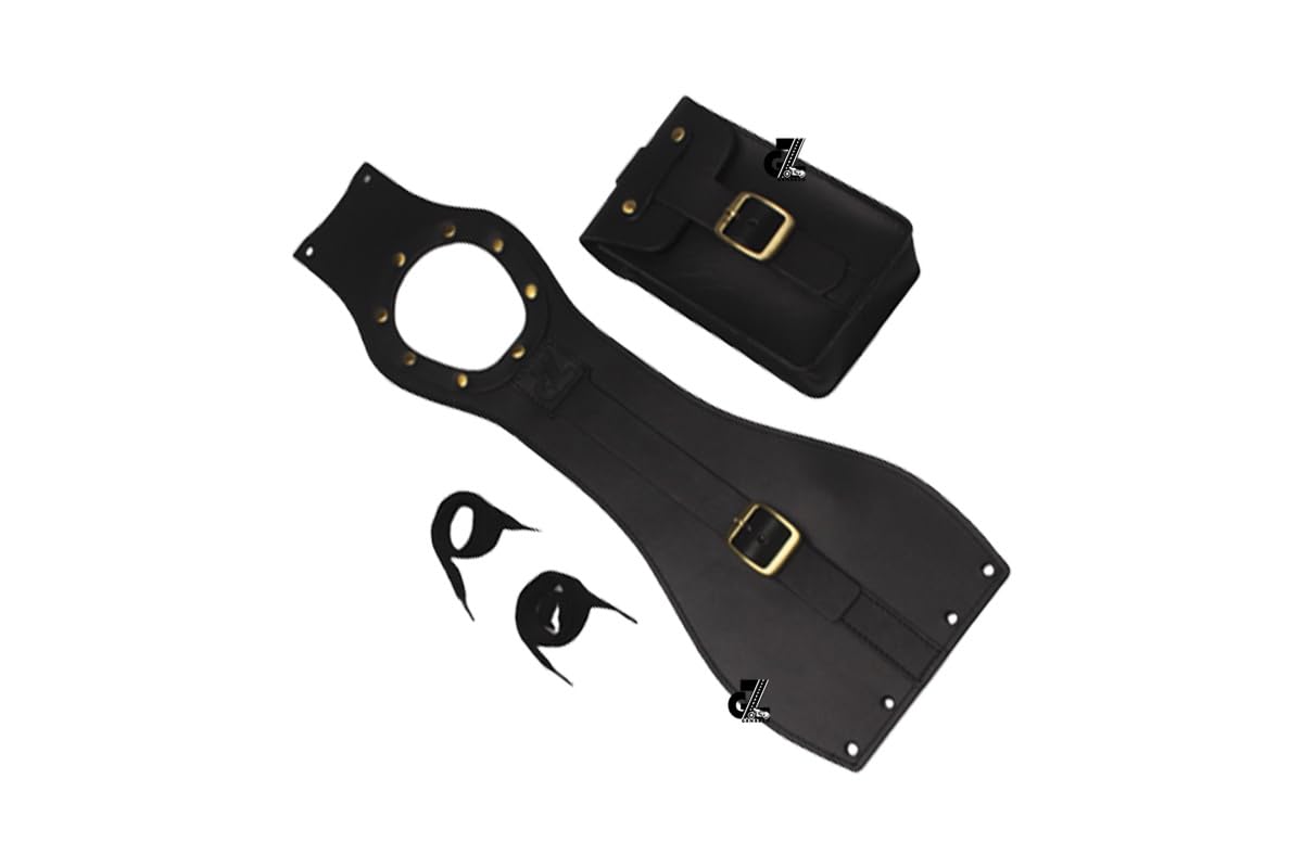 Genuine Leather Motorcycle Tank Strap with Pouch Compatible with Royal Enfield Old Classic 350/500