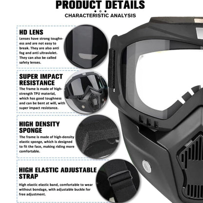 Goggle Mask Anti Scratch UV Protective Open Face & Eyewear Windproof Dirt Shield Adjustable Strap Soft Foam Padded Detachable for Cycling Bike Off Road Racing Riding Unisex Black