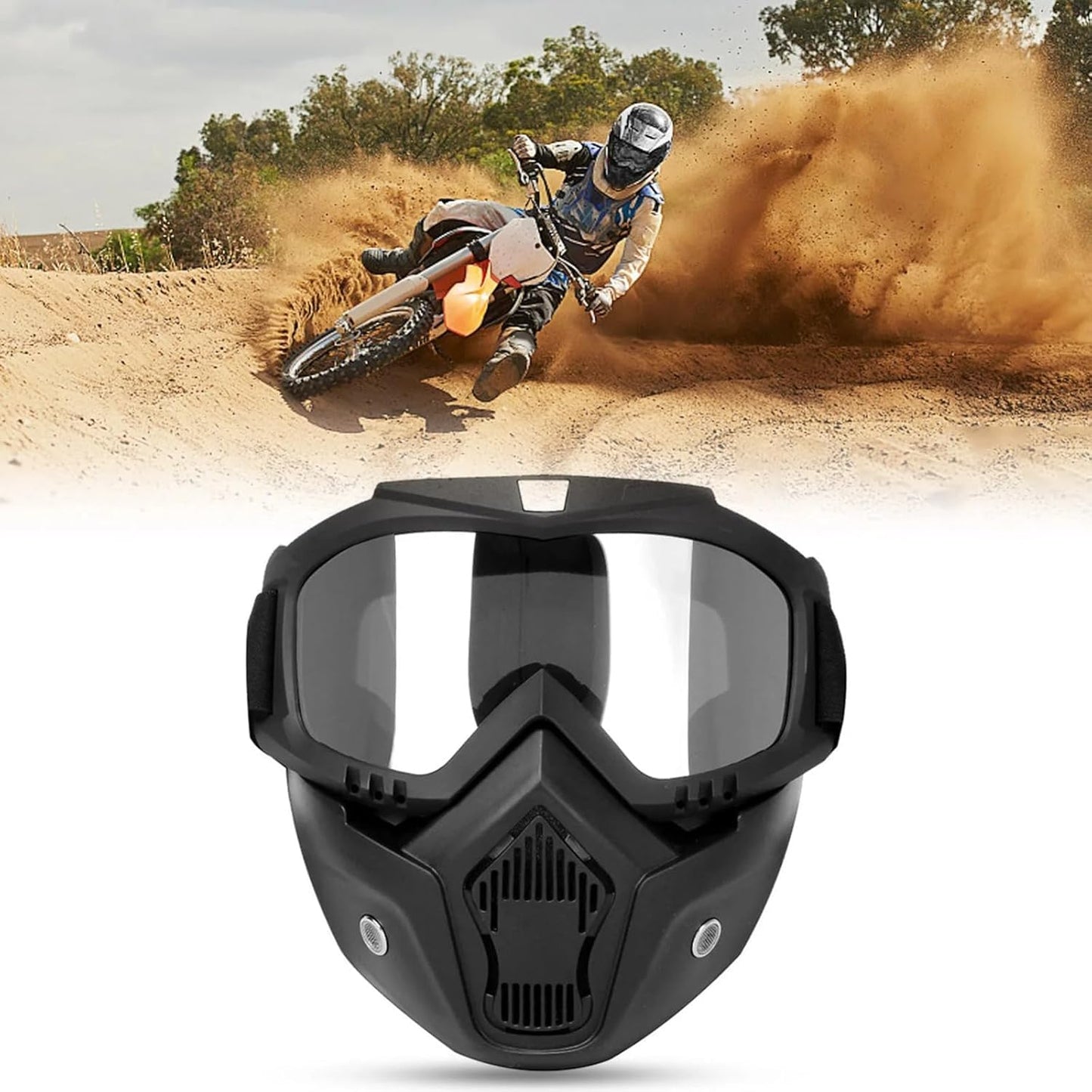 Goggle Mask Anti Scratch UV Protective Open Face & Eyewear Windproof Dirt Shield Adjustable Strap Soft Foam Padded Detachable for Cycling Bike Off Road Racing Riding Unisex Black