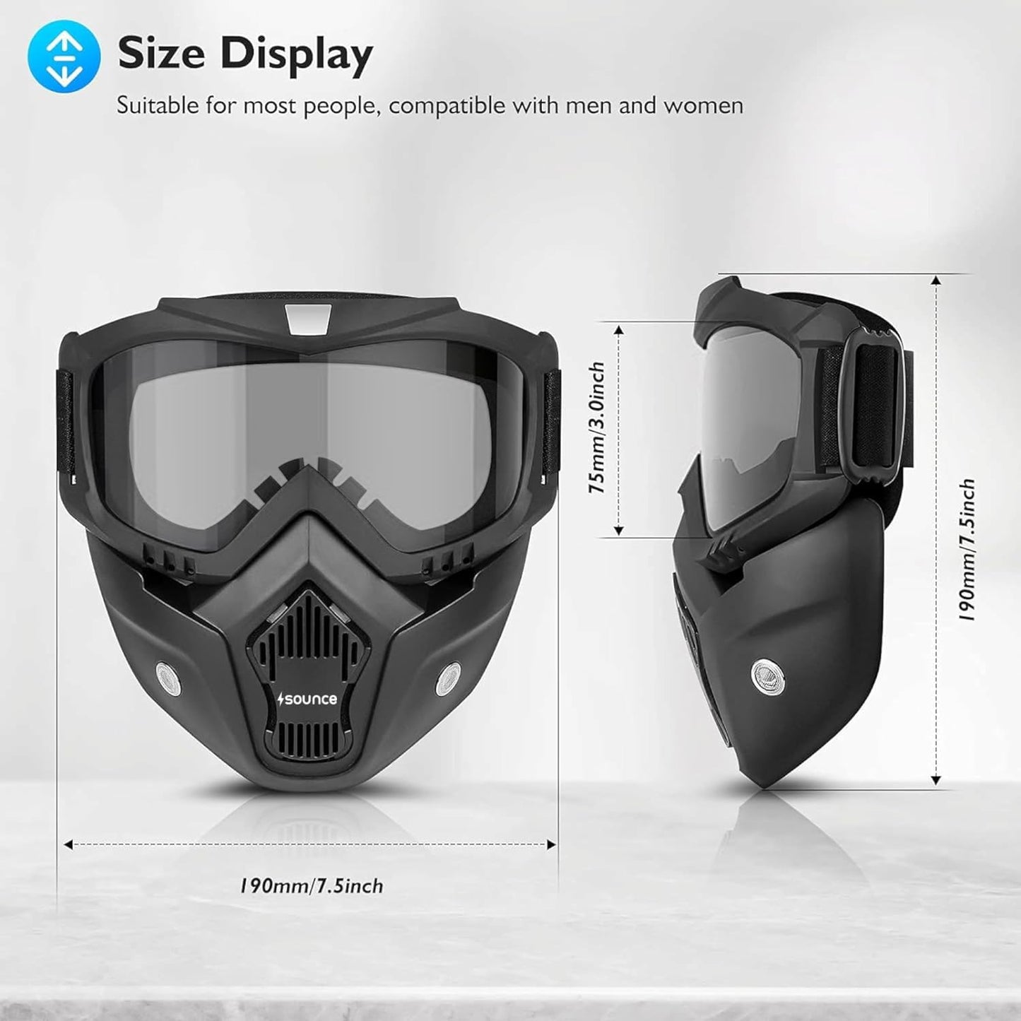 Goggle Mask Anti Scratch UV Protective Open Face & Eyewear Windproof Dirt Shield Adjustable Strap Soft Foam Padded Detachable for Cycling Bike Off Road Racing Riding Unisex Black