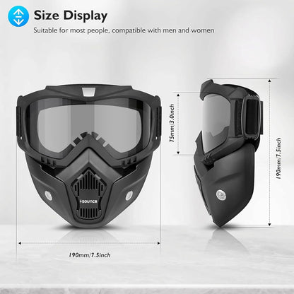 Goggle Mask Anti Scratch UV Protective Open Face & Eyewear Windproof Dirt Shield Adjustable Strap Soft Foam Padded Detachable for Cycling Bike Off Road Racing Riding Unisex Black